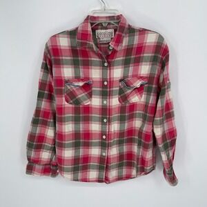Carolina Colours Vintage Women's Red Plaid Flannel Button Down Shirt Size Large